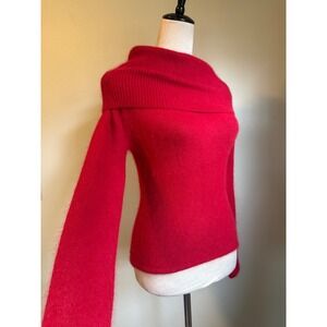 Red Angora lambs wool Cowl Sweater M boho whimsi dainty cozy y2k retro preppy so